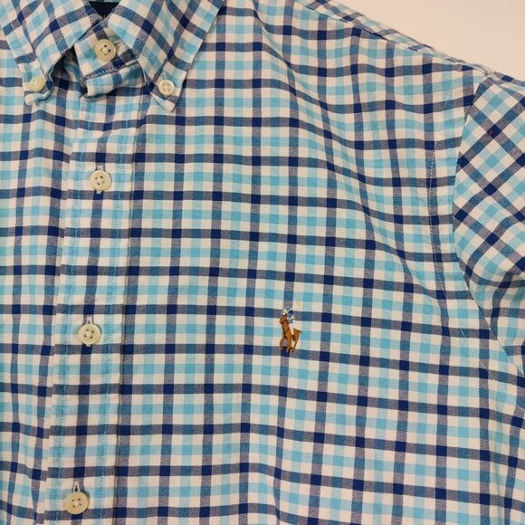 Ralph Lauren Men's Button Down Plaid Shirt in Blue White Size Large Classic Fit - Picture 4 of 8